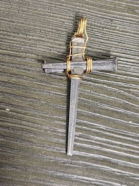 Rusty Nails Cross Necklace Medieval Wrapped Pendant Handmade Jewelry 2.7 in Tall